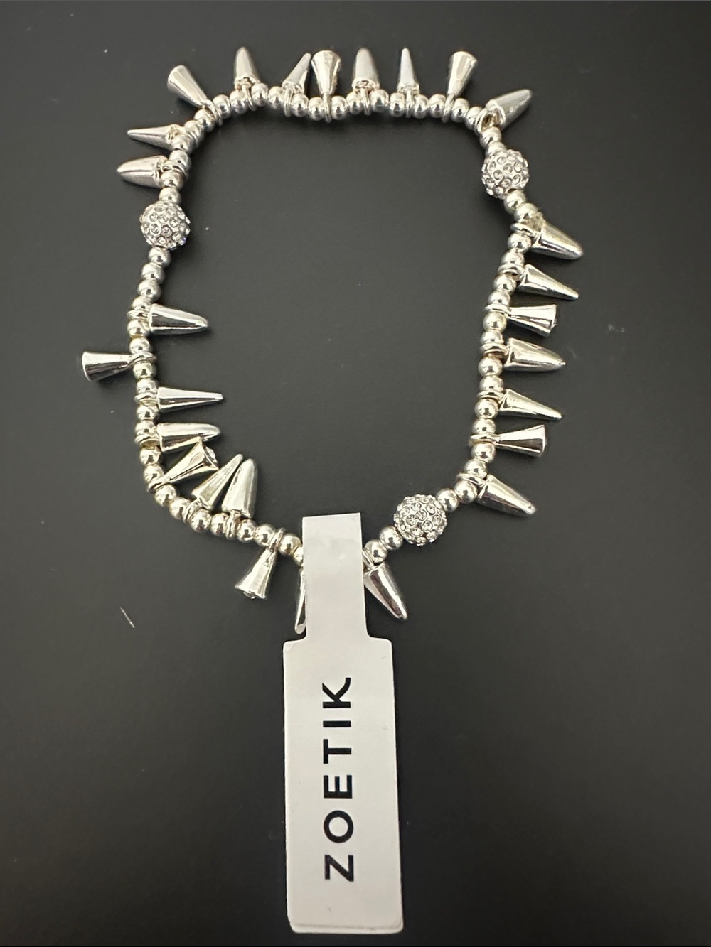 Silver Spike Necklace with Logo Pendant